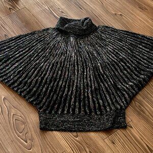 Vintage 80s Just Cristina Iridescent Metallic Lurex Batwing Turtleneck Sweater O